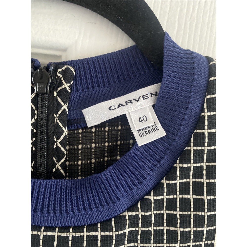 Carven Black and White Geometric Sleeveless Top with Navy Trim - Picture 7 of 10